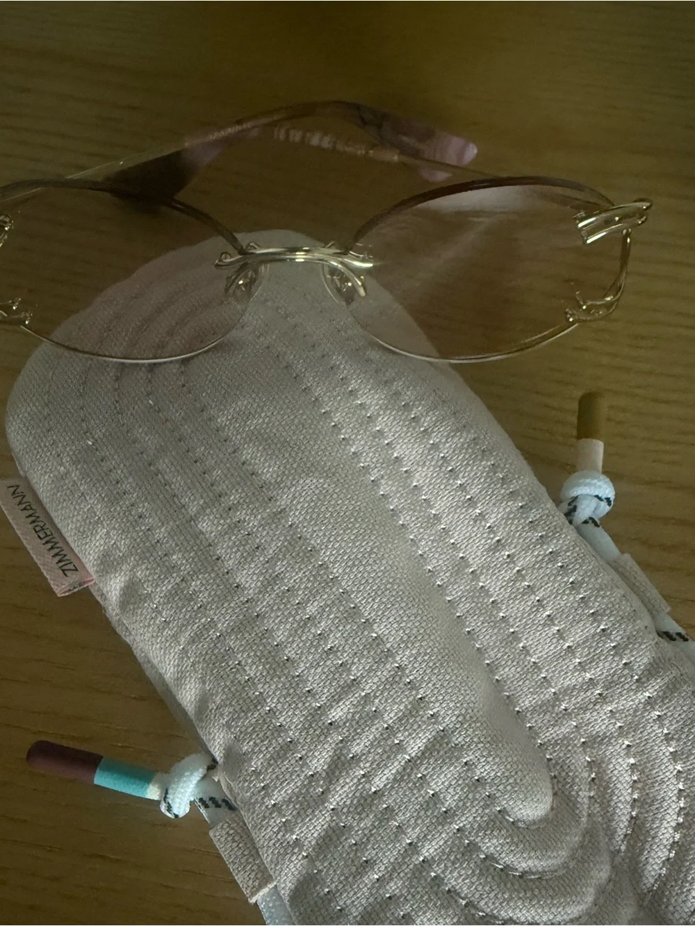 Zimmermann Pink Tinted Rimless Sunglasses with Gold Accents